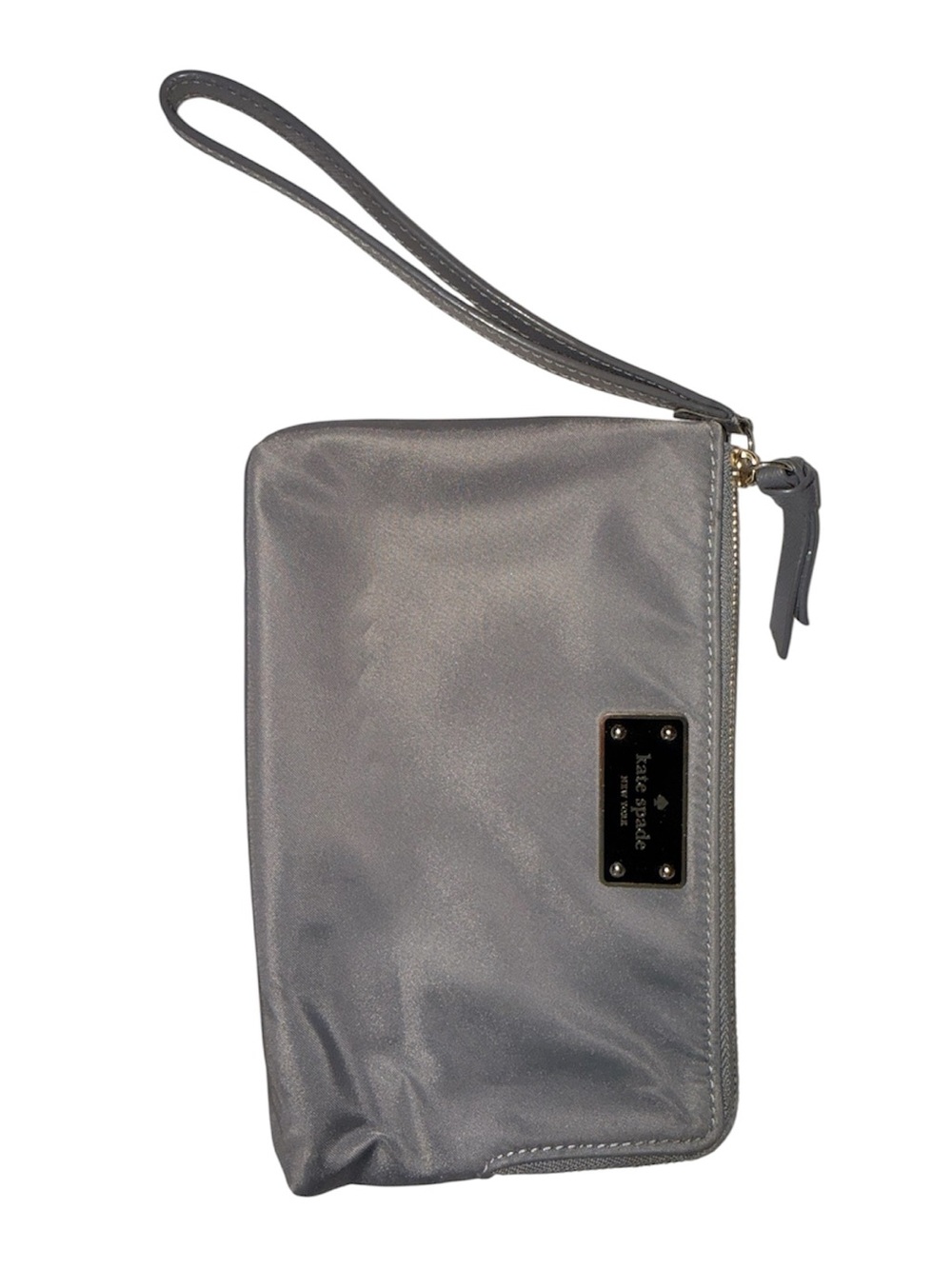 kate spade Gray Satin Wristlet Clutch with Gold Plate
